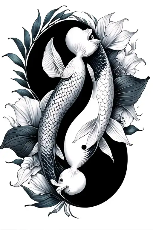 Koi Fish Ying And Yang With Peace Lily