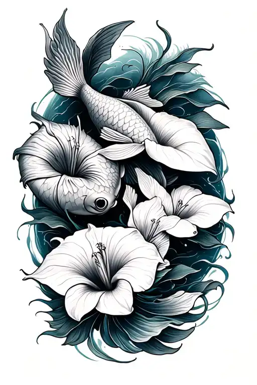 Koi Fish With Peace Lily Flower
