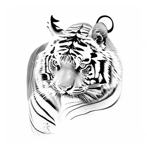 A Tiger Fighting An Omugi With A Background Of Clounds