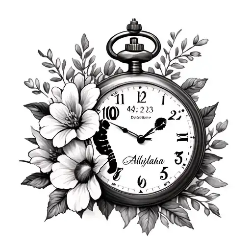 Detailed Pocket Watch Baby Footprint December Birth Flower And Name Aaliyah With Date 04-12-23