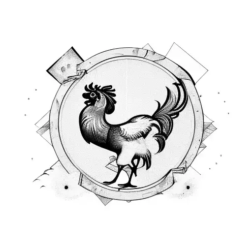 Masculine Rooster In A Square Shaped Flag