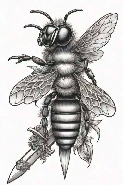 Bee With Key And Sword Intertwined
