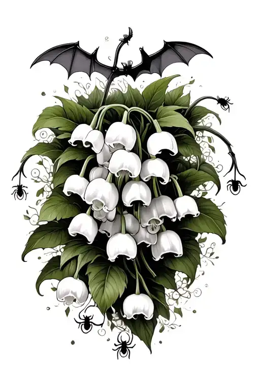 Lily Of The Valley With Vines And Spiders And Bat Surrounded