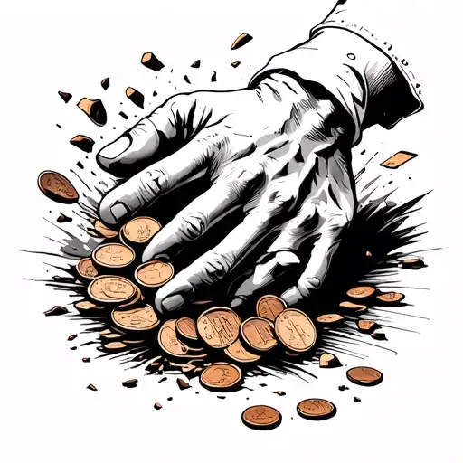 Weathered Hand Reaching Out Trying To Pick Up A Broken Penny