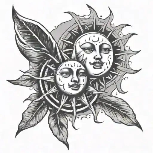 Messy Line Art Tattoo Sun And Moon Drawing Style