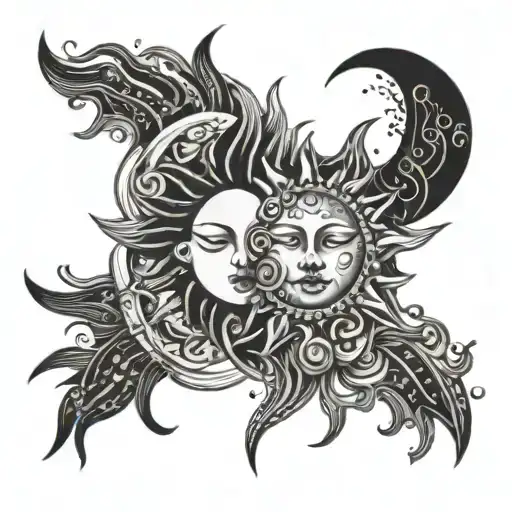 Messy Line Art Sun And Moon Karo Cards