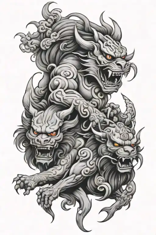 A Hannya A Tengu And A Fu Lion