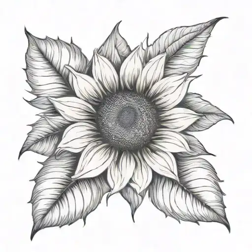 Half Sunflower With Leaves