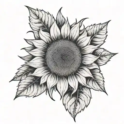 Half Of A Sunflower With Leaves