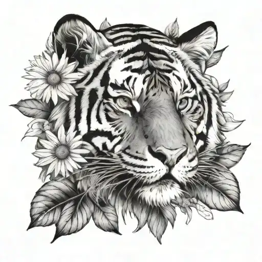 Tiger And Daisy Flower