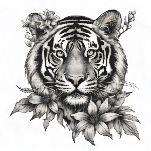 Tiger And Daisy Flower