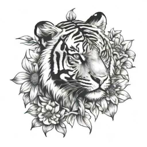 Tiger And Daisy Flower