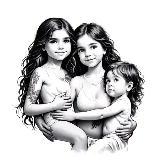 Mother With Two Children Boy And Girl Holding