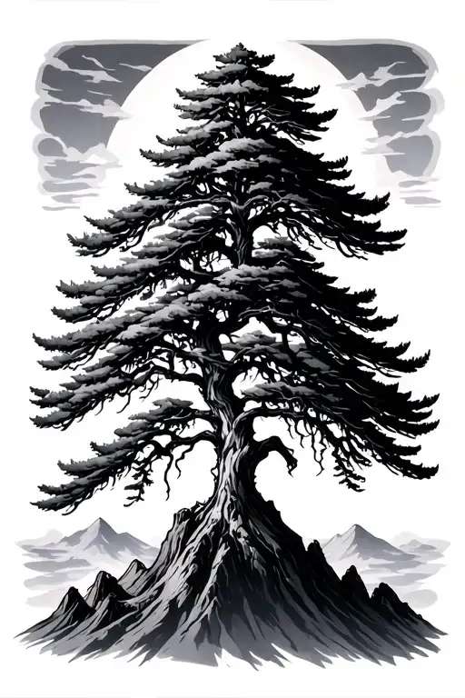 Needle Tree And A Mountain Above It