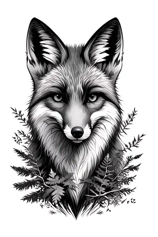 Fox Face Surrounded By Forest In Black And White