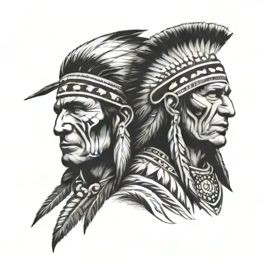 Native American Warrior Face And A Spaniards Mid Centry Face