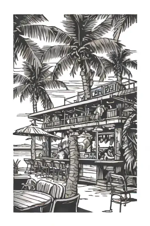 Beach Bar Scene With Palm Tree