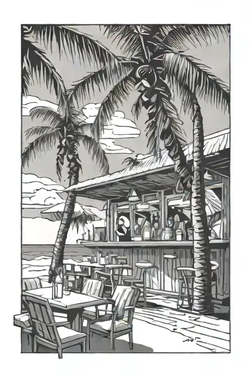 Beach Bar Scene With Palm Tree