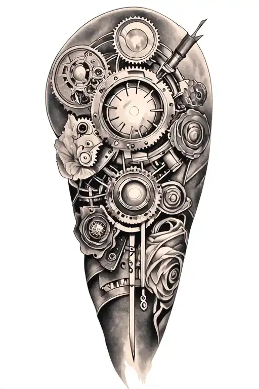 Steampunk Tattoo For Leg Sleeve