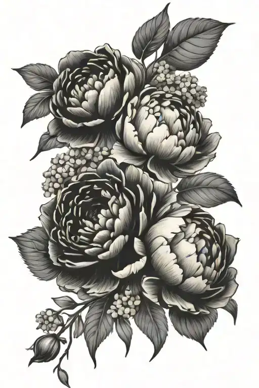 Peony And Hydrangea Bouquet Tied With Orchid Blooming Valhalla