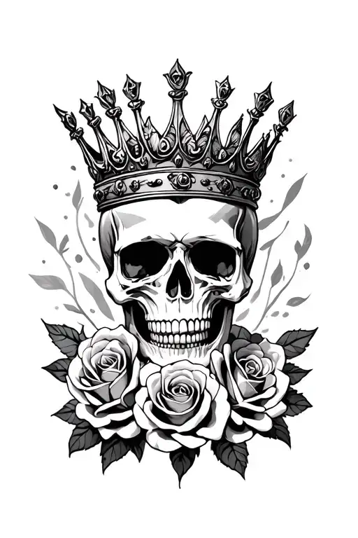 Skull Wearing A Crown And Roses