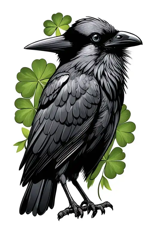 Crow With Four Leaf Clover
