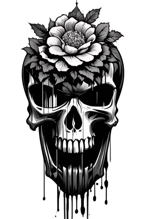 Punisher Skull With Sandclock Intertwined With Blooming