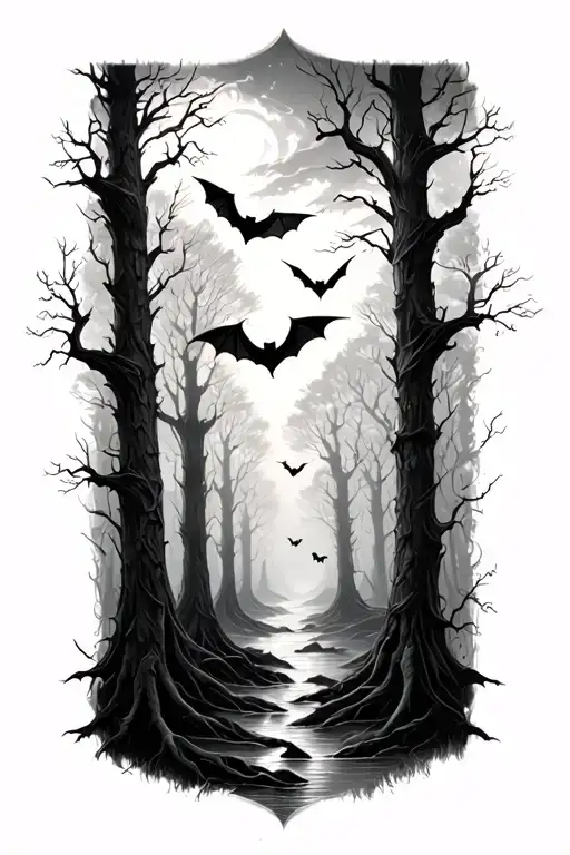 Haunted Forest Sleeve With Bats Flying Across