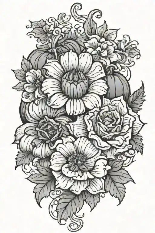 Flower And Halloween Pumpkin