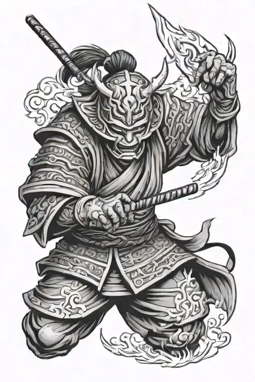 Fire Samurai With Oni Mask