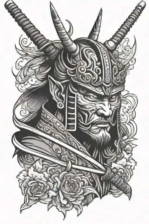 Samurai With Oni Mask Split