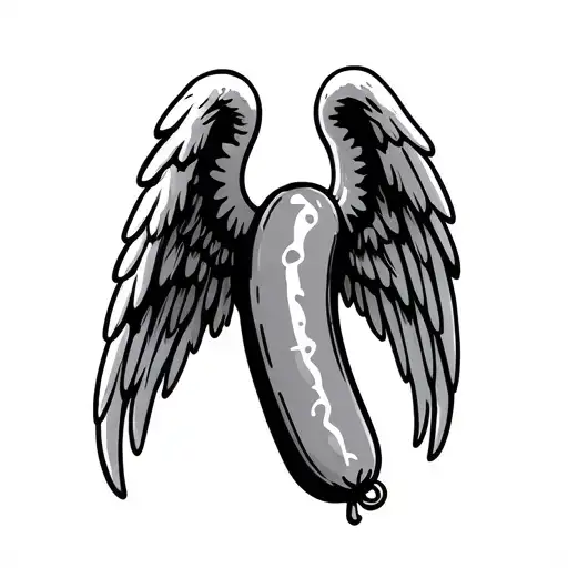 Cartoon Style Sausage With Angel Wings