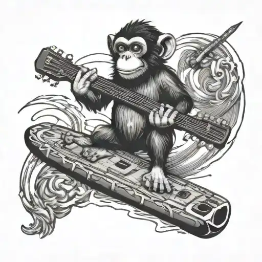 Monkey In Raft On Guitar