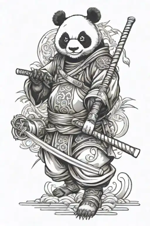 Panda Samurai Wind Japanese Temple