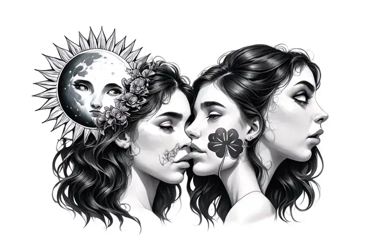 4 Girl Head With Emotions Representing Mental With Her Hand She Gives Sun Moon Shamrock
