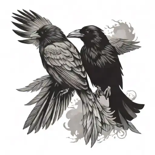 Raven And Crow Circling Each Other