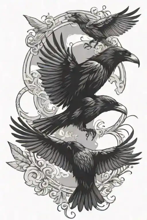 Raven And Crow Circling Each Other