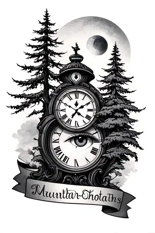 I Want A Tatto Design That Has Trees Maunthans Motivacianal Words An Eye A Clock