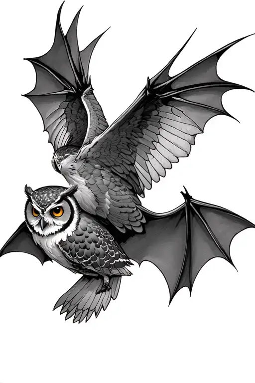Owl And Bat Flying