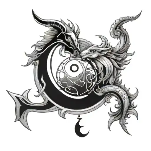 Capricorn And Pisces Symbol Incorporating Elements