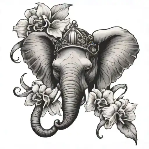 Elephant Head With Orchid And Clowns