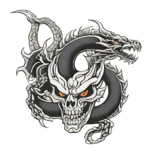 Japanese Dragon Mini Black Skulls