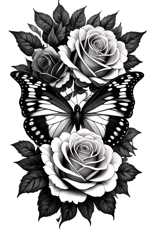 Butterfly And Roses