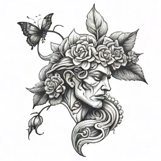 Different Flower Man Tattoo Design