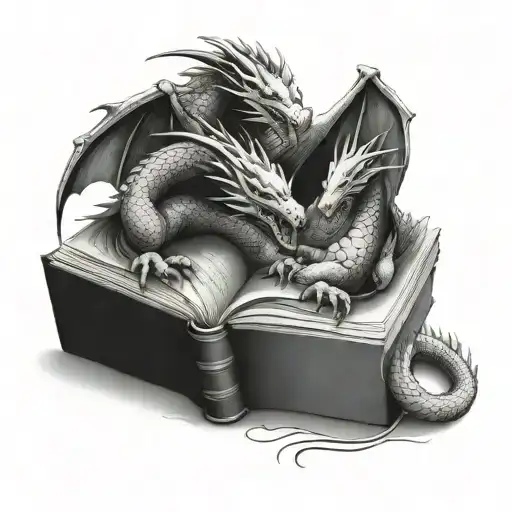 4 Dragons Coming Out Of A Book