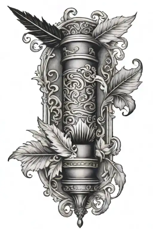 Open Scroll With Ink And Quill Pen And Ink