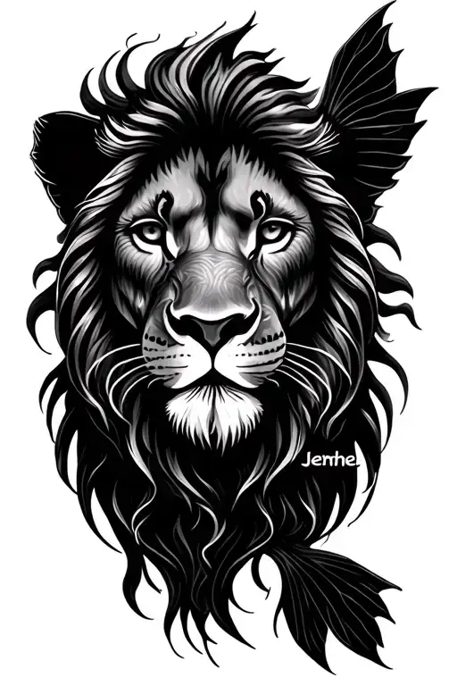 Lion Facing Fish With Names Daughters Jenthe And Yara