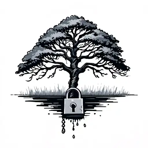 Tree On A Lock Minimalist Silhouette