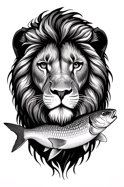 Lion Together With Fish