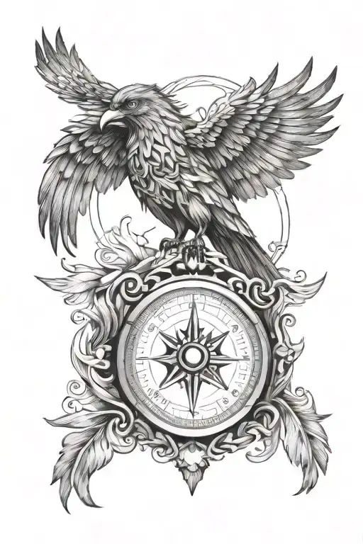 Phoenix Bird With Compass With No Direction Representing